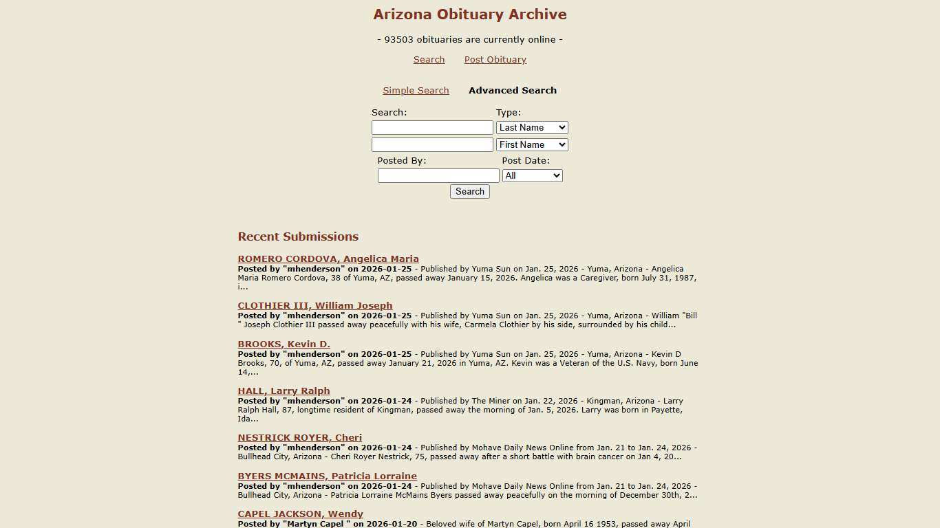 Arizona Obituary Directory